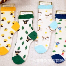 12 пар/партия,, корейский стиль, весна-осень, женские, прозрачный носок, мультяшное животное с кристаллами, милые повседневные шелковые носки