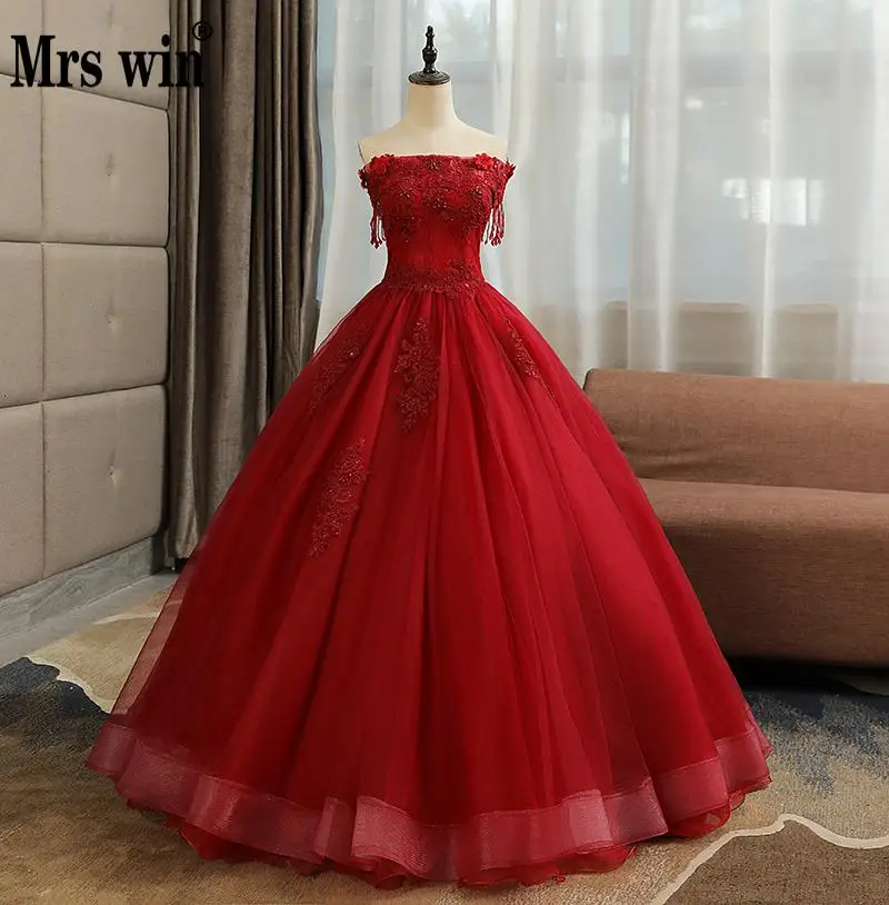 Quinceanera классическое платье Mrs Win с открытыми плечами для выпускного вечера