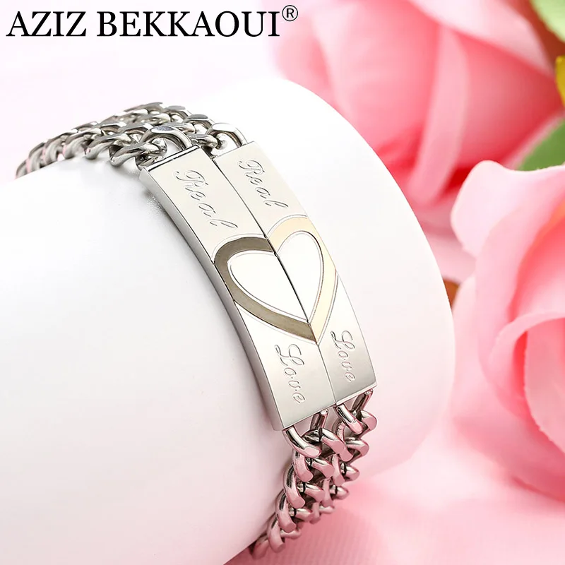 

DIY Stainless Steel Couple Bracelets & Bangles Real Love Heart Bracelets For Women Men Lovers' Jewelry Engrave Logo Dropshipping