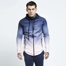 Новая мужская с капюшоном с длинным рукавом мужская куртка для бега с градиентным принтом эластичная ветрозащитная Фитнес Спортивная одежда для бега