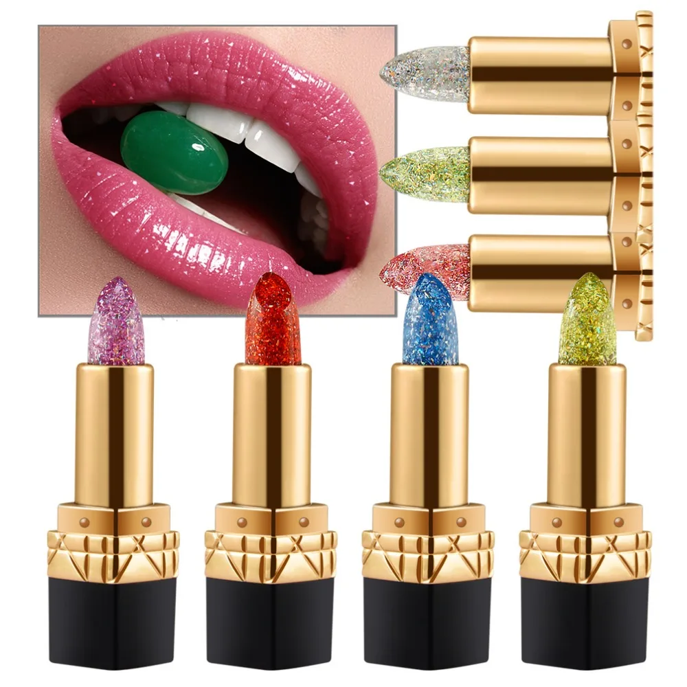 NICEFACE Brand Makeup Luxury Discolor Diamond Lipstick Glitter Waterproof Shiny Temperature
