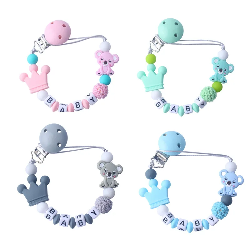 

1pc Pink Silicone Baby Pacifier Clips Crochet Beads Silicone Crown Pacifier Chain Holder Baby Shower Gift