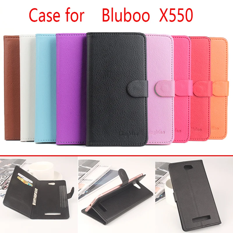 

For Bluboo X550 Phone Case Folio Flip Pure Color Lichee Pattern PU Leather Wallet Case Cover Cash/Card Slots