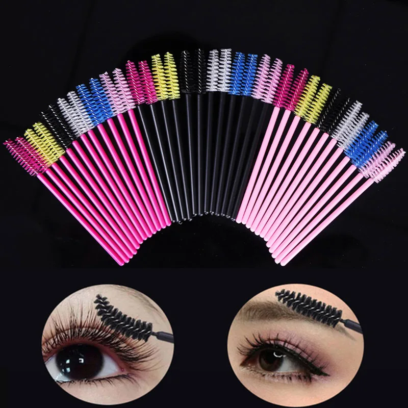 

New 100pcs/Set Disposable Eyelash Brush Mascara Wands Applicator Spoolers Eye Lashes Eyebrow Brush Eyelash Brush Long Six Color