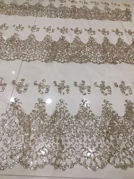 

5 yards glued glitter African Tulle Lace Fabric PWD18122318 hot sale African French Lace Fabric with gold glitter sequins