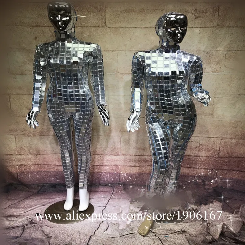  Ballroom dance costumes singer stage show wears mirror clothes dj party bar club performance robot suit women dresses disco1