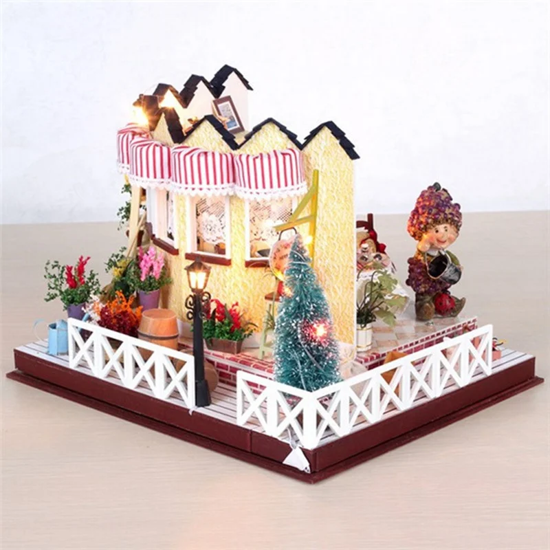 

LY001 Herb Tea Vanilla Milk Tea House Handmake DIY Dollhouse With Music Light Cover Miniature Model Best Gift For Girl