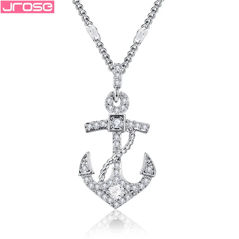 

JROSE 2019 New Vintage Sterling Silver 925 Jewelry Black White natural stone Anchor Pendant Women Fashion Engagement Necklaces