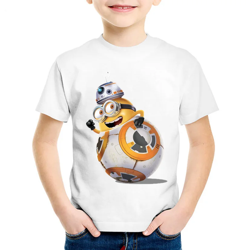 Дети Миньон BB-8 забавная футболка лето мультфильм детская одежда для мальчиков/девочек Повседневный Топ Детские футболка с коротким рукавом, HKP5511