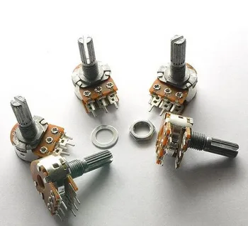 

5PCS WH148 1K 2K 5K 10K 20K 50K 100K 250K 500K 1M ohm Linear Dual Rotary Potentiometer 15mm Shaft With Nuts And Washers 6Pin