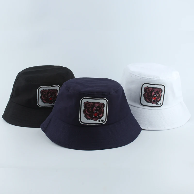 Bear Animal Bucket Hats Mens Panama Black White Bucket Hat Outdoor Cotton Fishing Hat For Men Women Harajuku Korean Hat