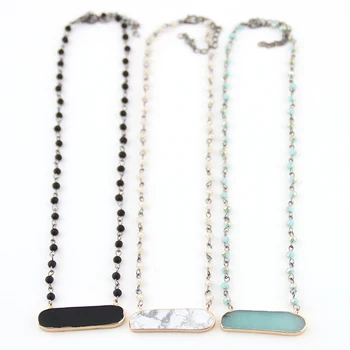 

Fashion Jewelry 4mm Glass Rosary Link & Chain Stone Pendant Necklaces For Women Ethnic Necklace