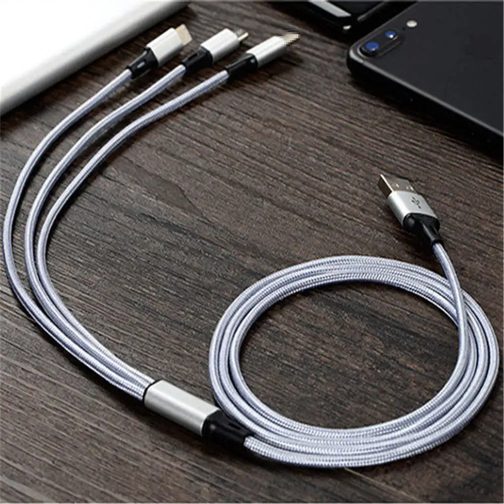 2.4A быстрое зарядное устройство 3 в 1 Micro USB 1,2 м кабель для iPhone/Android/type C универсальный для мобильных телефонов зарядный кабель 8 Pin быстрый - Тип штекера: Silver