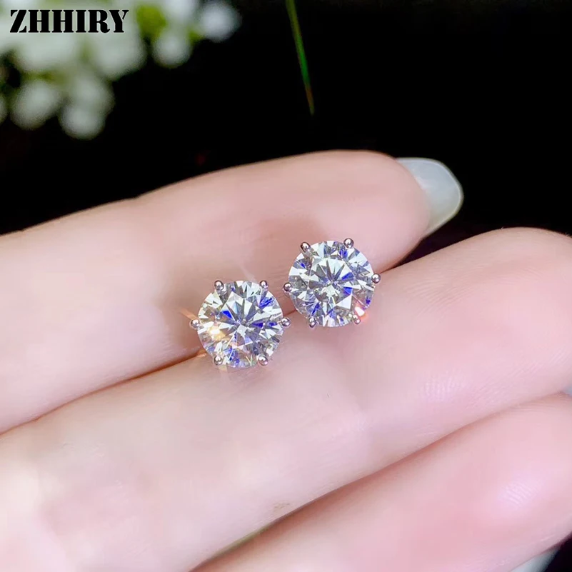 Najtaniej ZHHIRY prawdziwe Moissanite 925 srebro kolczyki dla kobiet Stud kolczyk razem 2ct D VVS Gem z certyfikatem Fine Jewelry