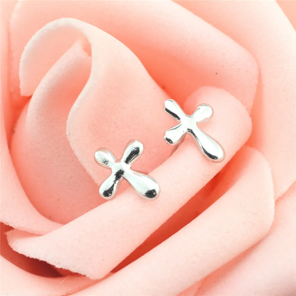 Character charm cross women stud earrings 925 sterling silver cross