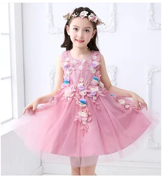 

2018 high quality Flower Girl Dresses Summer Stain Dress for wedding Children Toddler Kids floral ball Gown Dress free shipping