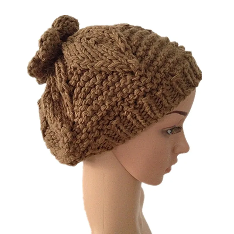 BomHCS осень зима цветок шляпа комплект вязаная шапка+ шарф ручной работы женская теплая шапка