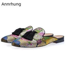 Модные мужские тапочки с вышивкой; разноцветная повседневная обувь с кисточками; новейшие мужские шлепанцы с бахромой; zapatillas hombre;