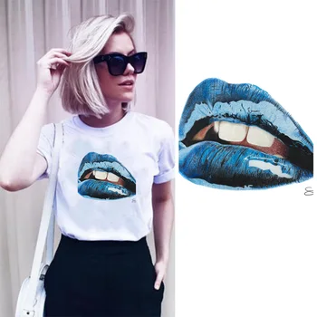 

Dark Blue Lips Ironing on Heat Transfer A-level Washable Patches Stickers for Clothes T-shirts DIY Appliques Wholesale Patches