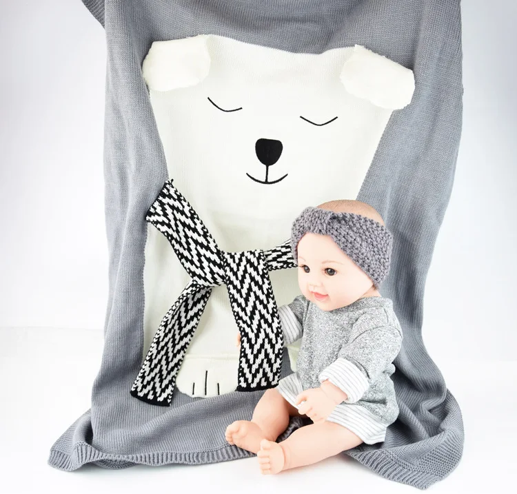 Вязаный детский мультяшный шарф одеяло с медведем детское вязаное кашемировое одеяло