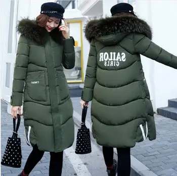 

emale long section version of the new parka coat large fur collar Slim was thin feather cotton padded fashion jacket