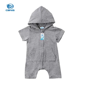 

Summer Baby Boy Romper Newborn Infant Baby Boy Hooded Romper Cute Gray Short Sleeve Romper Jumpsuit 0-24M