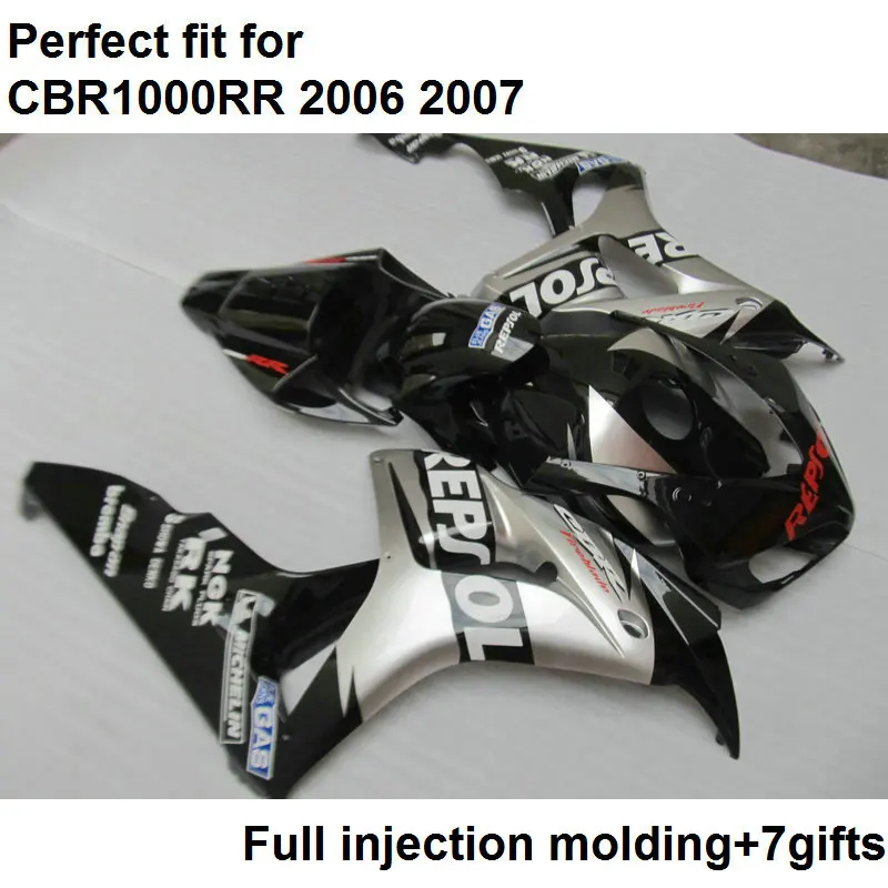 사출 금형 ABS 풀 페어링 키트, 혼다 실버 블랙 CBR1000RR 06 07 페어링 세트 CBR 1000RR 2006 2007 MQ16 에 적합