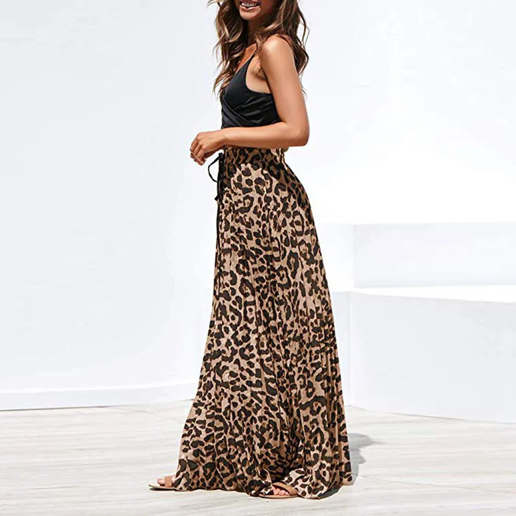 SAGACE юбки женские с леопардовым принтом длинная юбка Повседневная Пляжный Стиль шнурок плиссированная с высокой талией богемная макси юбка shein 415