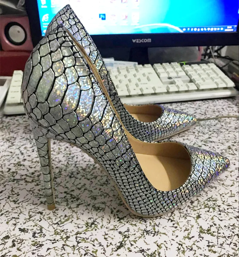 Stylesowner Silver Bling Bling High Heel Shoes Luxury Pointed Toe Shallow Mouth Pumps Night Party Shoe Zapatos Mujer for Women