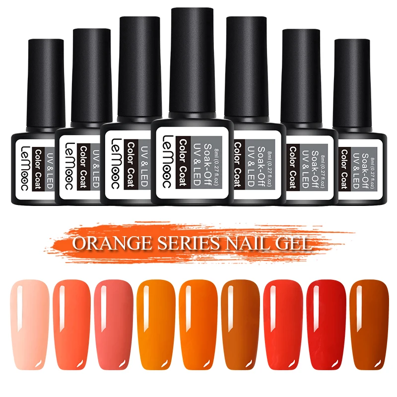 

LEMOOC Orange Color Series Gel Varnish 8ML Nail Art UV LED Semi Permanent Soak-Off Nail Gel Polish Accessories Tools