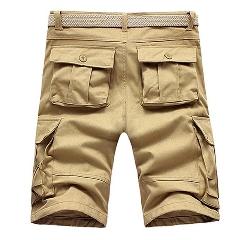 HOT 2019 Summer Straight Solid Cotton Knee Length Shorts Cargo Overalls desert Military bermuda masculina khaki shorts Men