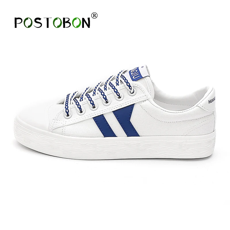 

POSTOBON Women Sneakers 2019 Fashion Casual Women Canvas Shoes Lace-Up Flats White Spring Summer Breathable Women Shoes