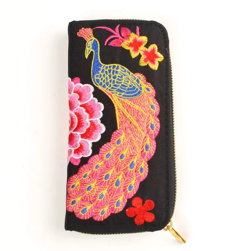 Модный женский кошелек с цветочной вышивкой, ручная работа, этнические цветы, вышивка, Женский Длинный кошелек, Сумочка для телефона