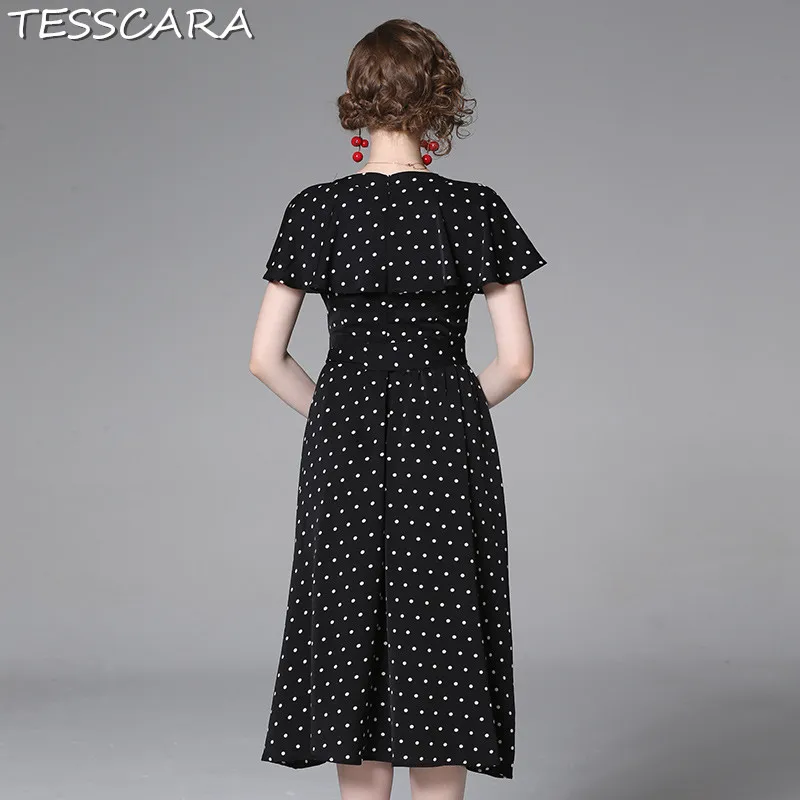 TESSCARA женское летнее элегантное платье в горошек, женское офисное платье, винтажное дизайнерское высококачественное повседневное шифоновое платье Vestidos