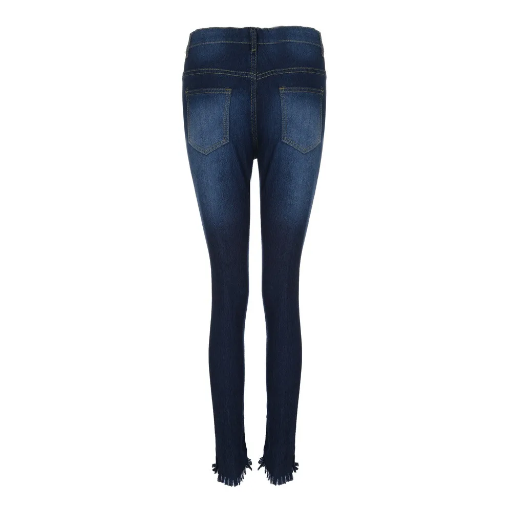 CHAMSGEND женские, с высокой талией рваные узкие джинсы из денима, тянущиеся узкие штаны до середины икры Длина джинсы модные, пикантные обтягивающие джинсы Fe6