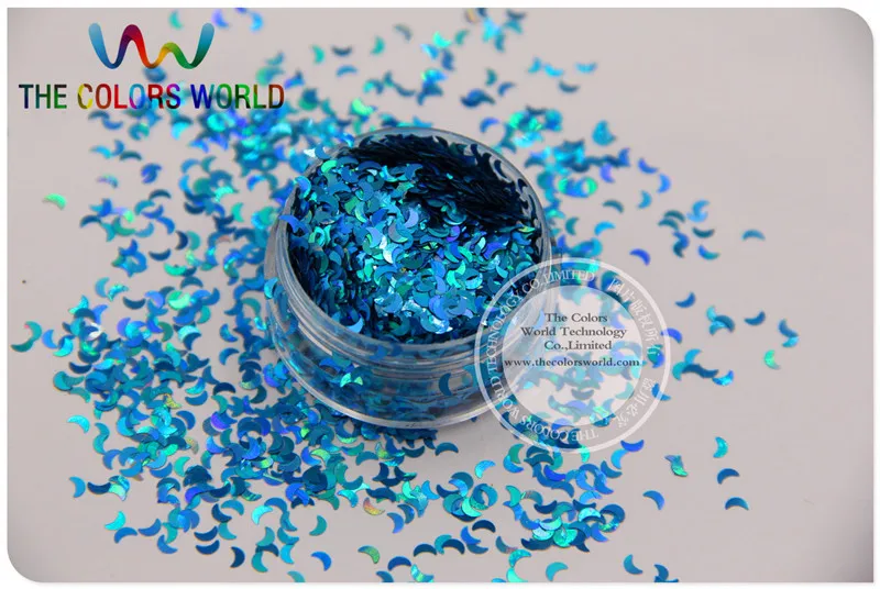 

LM-7 Size 3 mm laser holographic Blue color Glitter paillette Moon shape spangles for Nail Art DIY supplies1pack=50g