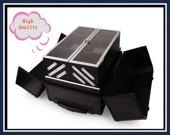 

EMS Free Shipping Professional Trolley Cosmetic Box Makeup Case with wheels BLACK