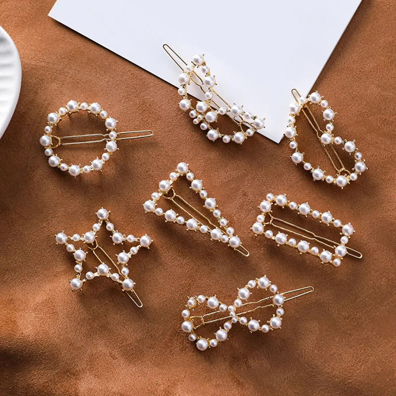 

1pc Artificial Pearl Hair Clips Women Jewelry Barrette Hairclip Headwear Geometric Pearl Hairpin Hairs Accessories Styling Tool