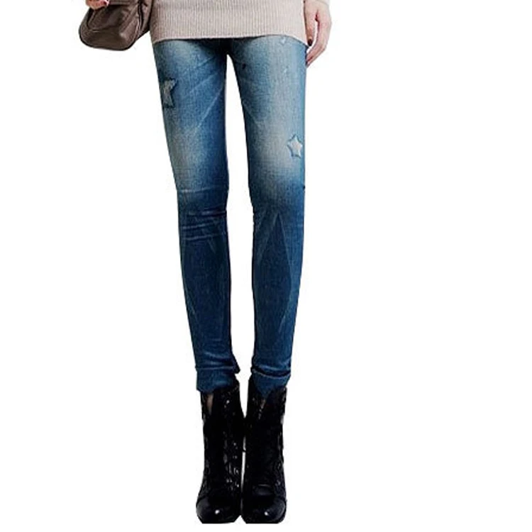 Обтягивающие узкие тонкие штаны с низкой посадкой для девочек, растягивающиеся женские леггинсы из искусственного денима со снежинками из полиэстера и спандекса - Цвет: XYV123J