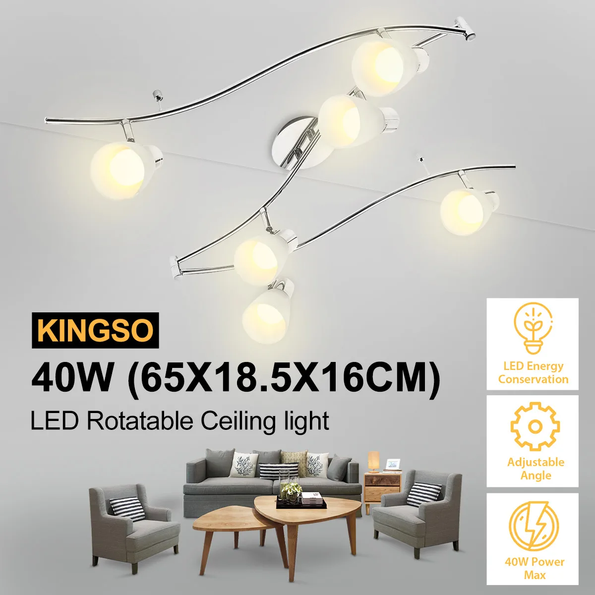 

LED Rotatable 6-Way Modern Ceiling Lamp Industrial Loft Indoor Home Lighting Fixture For Living Room