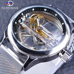 Forsining ажурные серебряные сетки из нержавеющей стали браслет скелет мужские часы светящийся дизайн мужские часы автоматические Модные