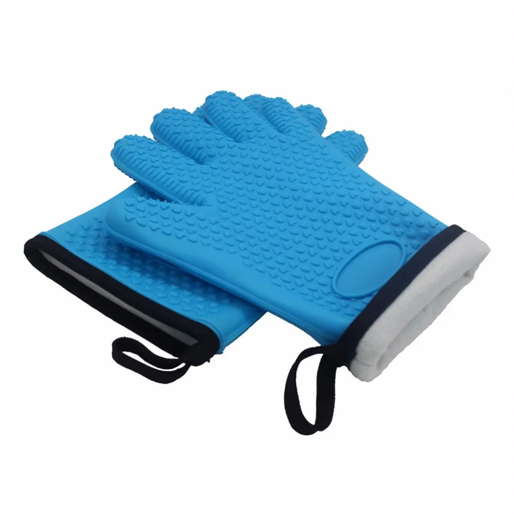 Image 1 Pair Silicone BBQ Gloves Heat Resistant Oven Mitt Non Slip Potholders Internal Protective Cotton Layer