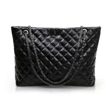 

Vintage Fashion Famous Brand Genuine Leather Shoulder Hand Bags Women Celebrity Diamond Lattice Chain Handbags Classic Black New