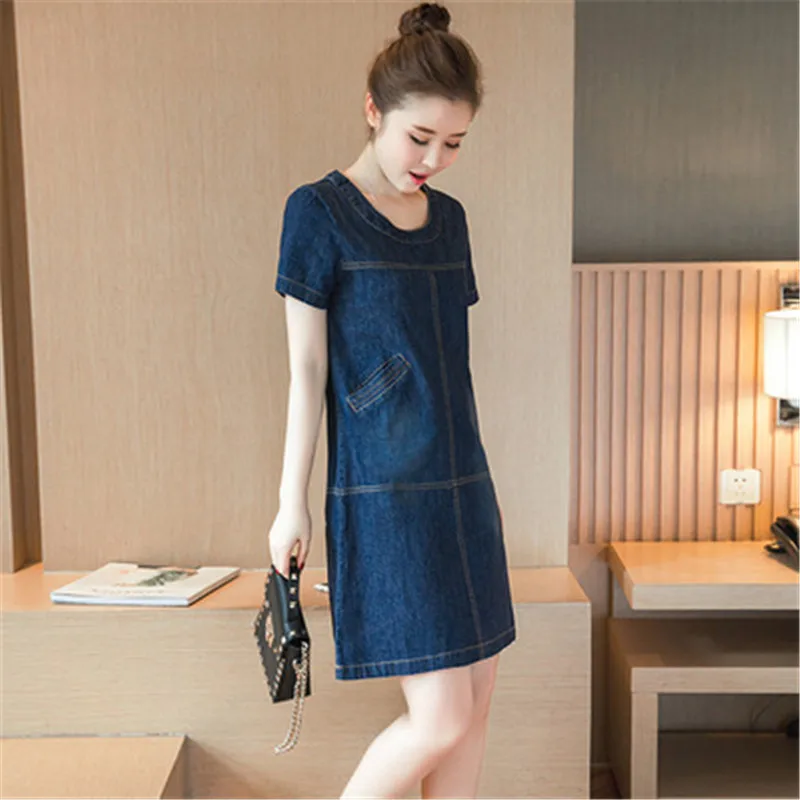 OKXGNZ 2017 New Summer Costume Denim Dress Plus Size 3XL Women clothing Jeans Dress Elegant Casual Cowboy Dresses Vestidos AH152