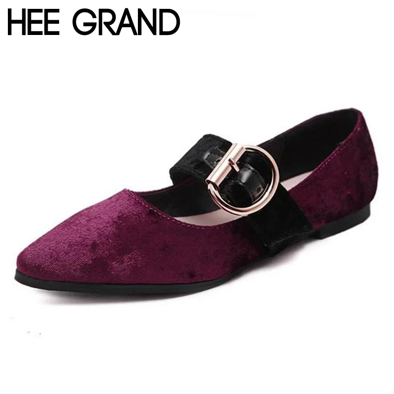 

HEE GRAND Woman Ballet Flats 2017 Spring Trendy Style Gold Velvet Flock Patchwork Buckle Loafers Women's Shoes XWD5630