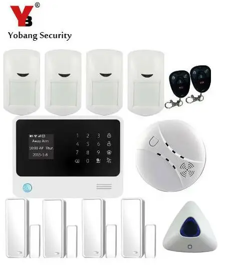 

YoBang Security Home Protection Wireless Alert System Touch Screen GSM Alarm System With Door Window Smoke Sensor PIR Detector