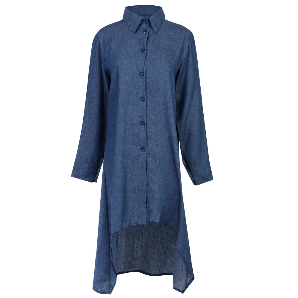 Women's Blue Jeans Denim Shirt Long Dresses Long Sleeve