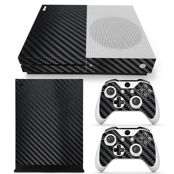 

black Carbon Fiber Skin Protector Wrap skin sticker for Xboxone S Console and 2 Controllers skins #TN-XbOneS-black