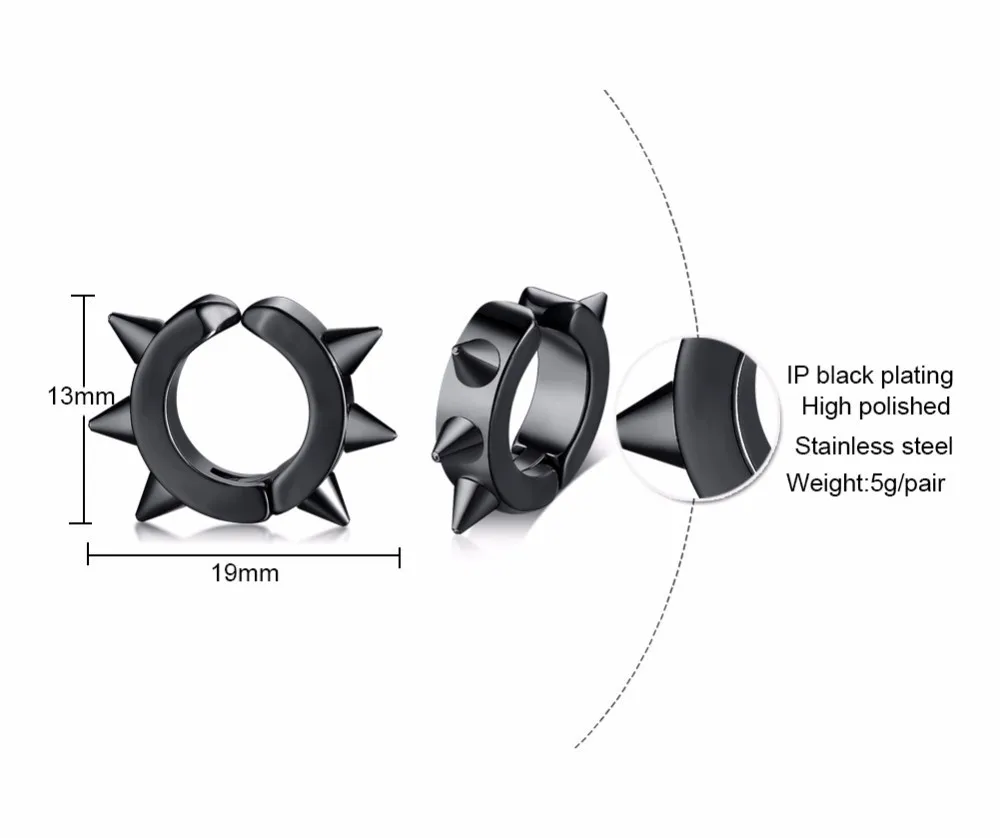 Черные мужские серьги-кольца из нержавеющей стали с заклепками, винтажные мужские ювелирные изделия
