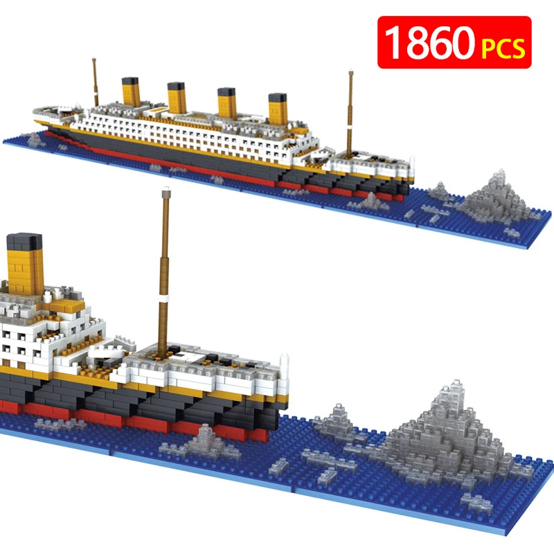 

3D Ship Block Brick Compatible LegoINGes Boat Simulatio Building Blocks Tiranic Plastic Model DIY Educational Gift Children Toys